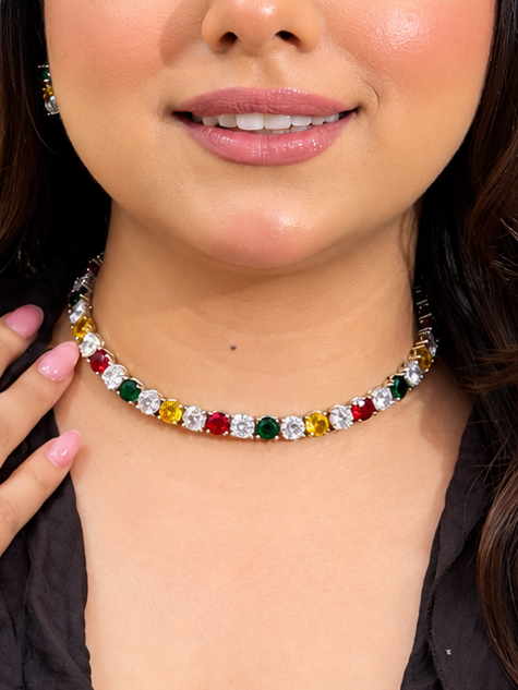 Multi-coloured American diamond set