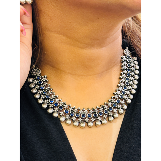 Blue Stone Oxidized Necklace