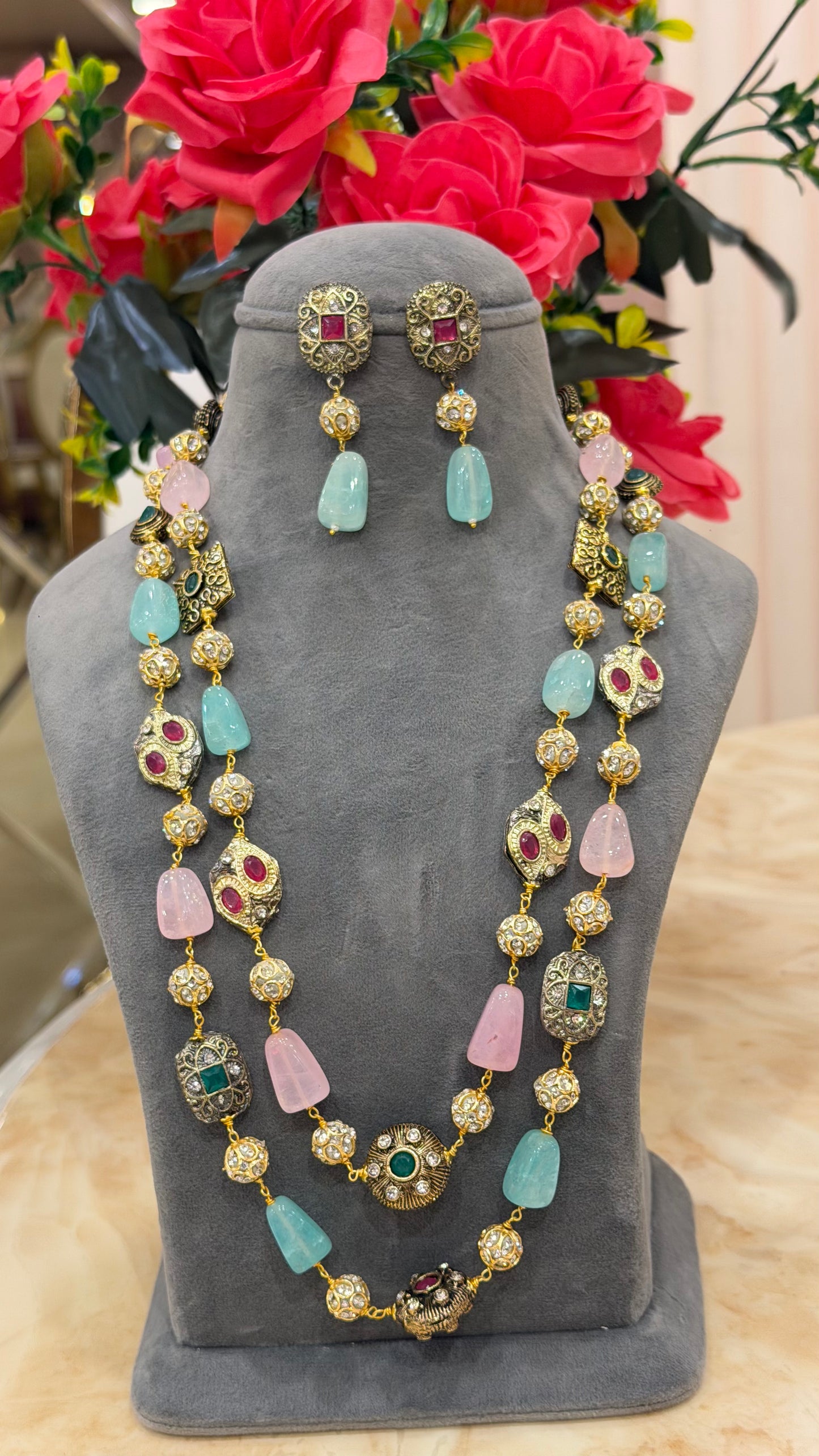 Two layer multi colored bead set