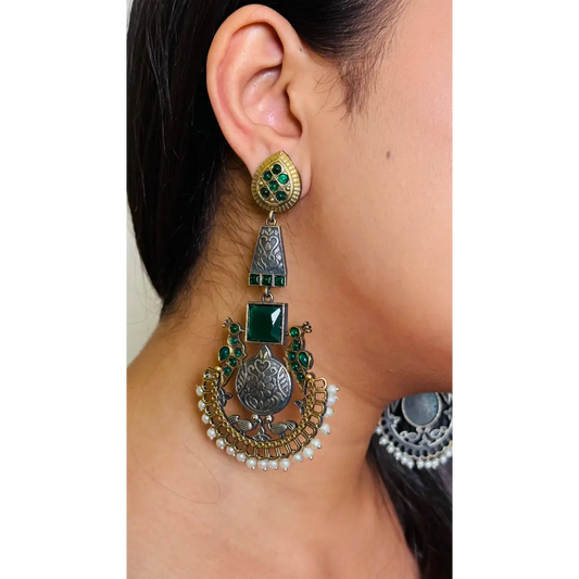 Green Panchi Oxidized Earrings