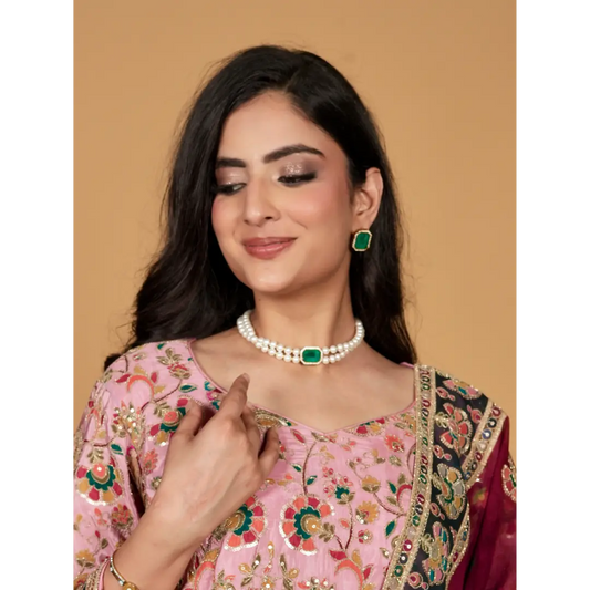 Green Emerald Pearl Choker