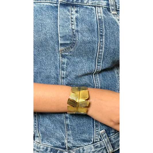 Broad Stainless Steel Golden Bracelet