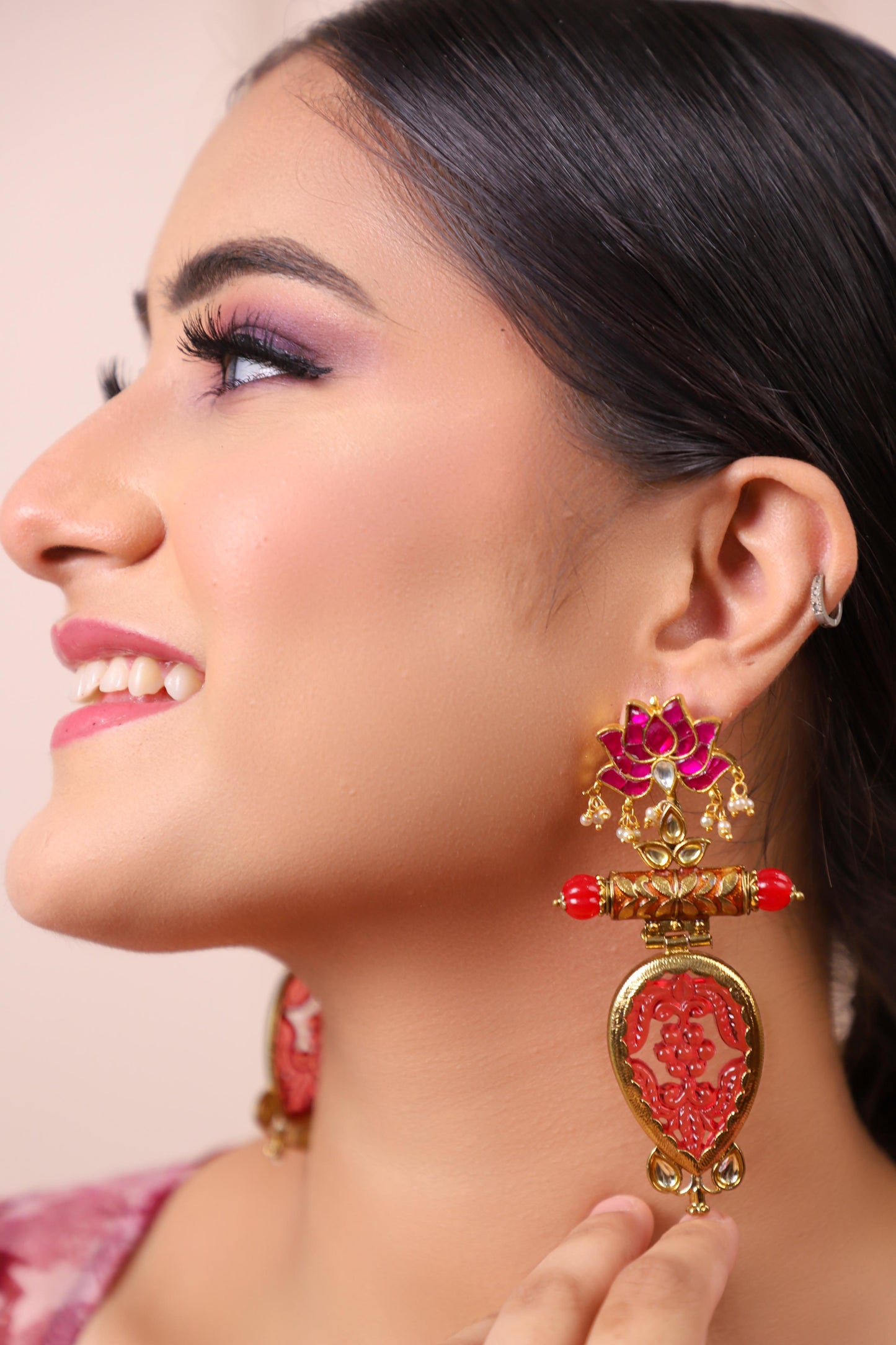 Red Lotus Pachi Kundan Jhumka