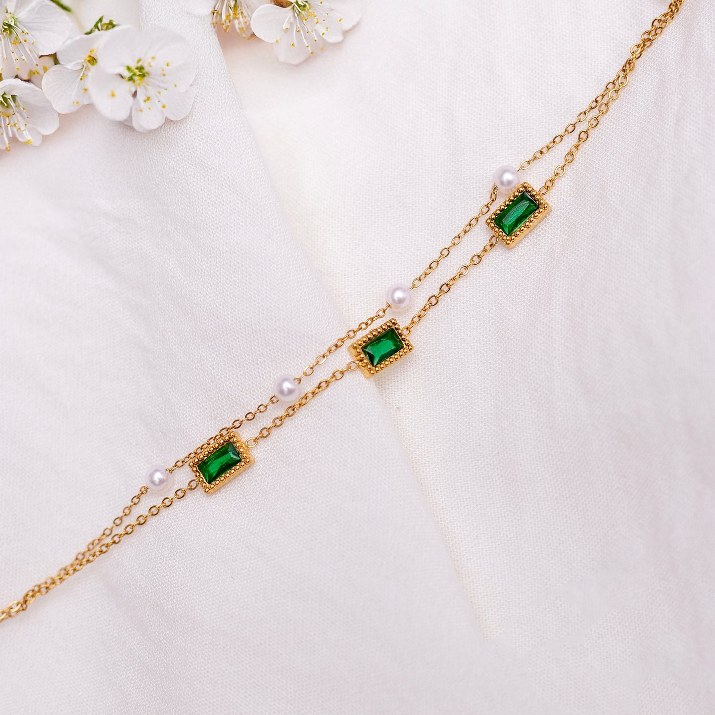 Pearl Green Emerald Stone Bracelet