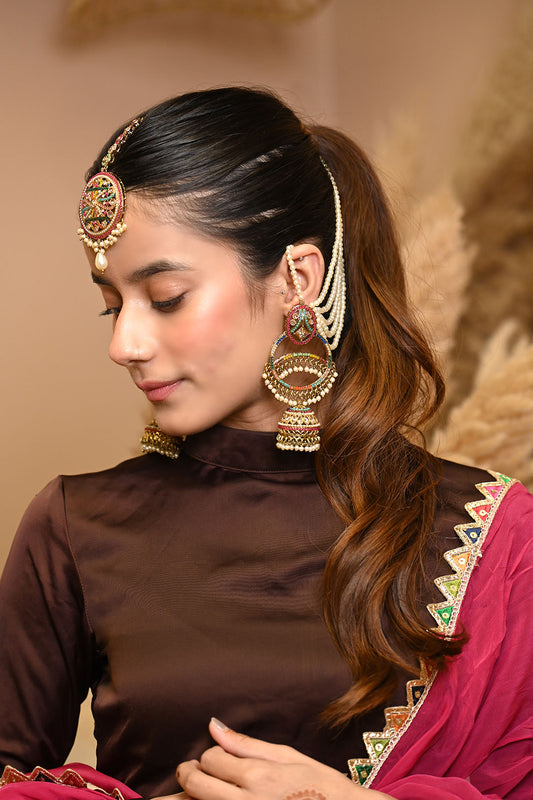 Multicolor Jhumka with Maangtikka