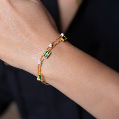 Pearl Green Emerald Stone Bracelet