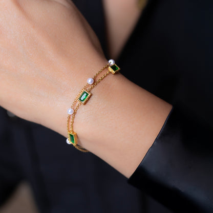 Pearl Green Emerald Stone Bracelet