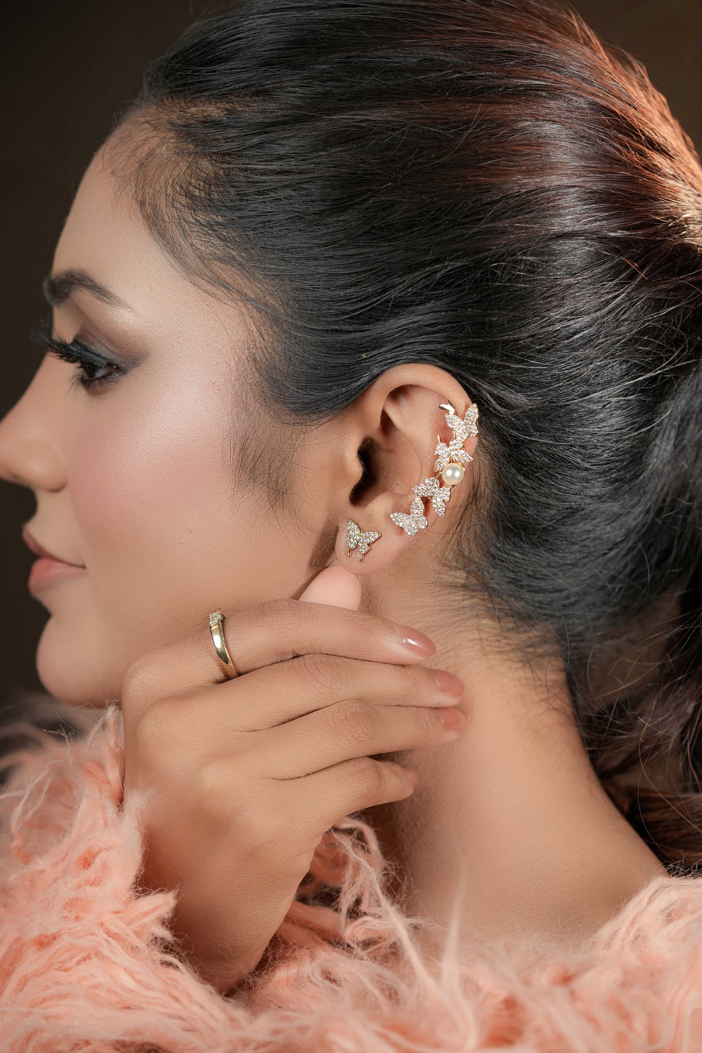 Butterfly pearl ear cuffs (left ear)