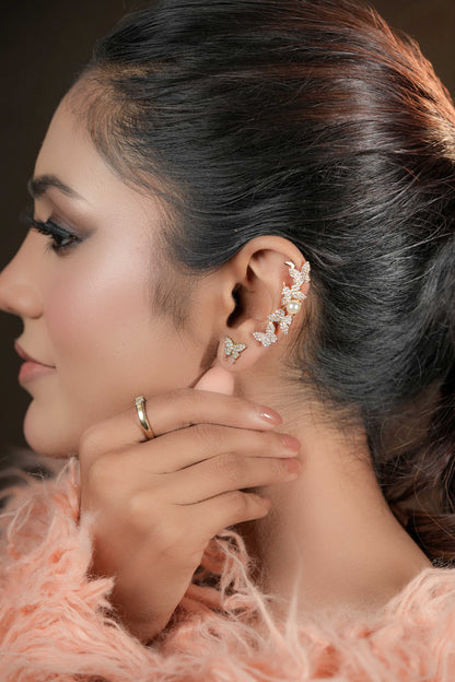 Butterfly pearl ear cuffs (left ear)