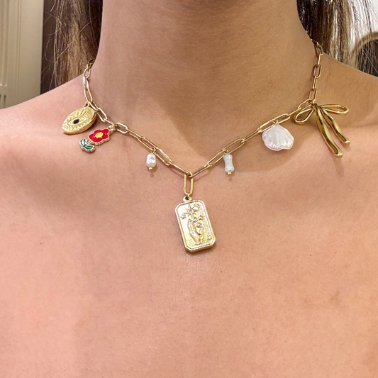 Bow Flower Charm Necklace