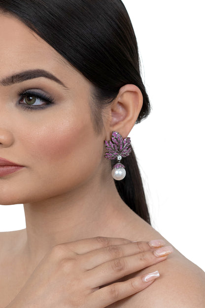 Leaf Shape Pearl Drop Earrings