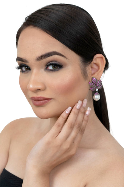Leaf Shape Pearl Drop Earrings