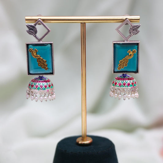 Peacock Blue Jhumkis