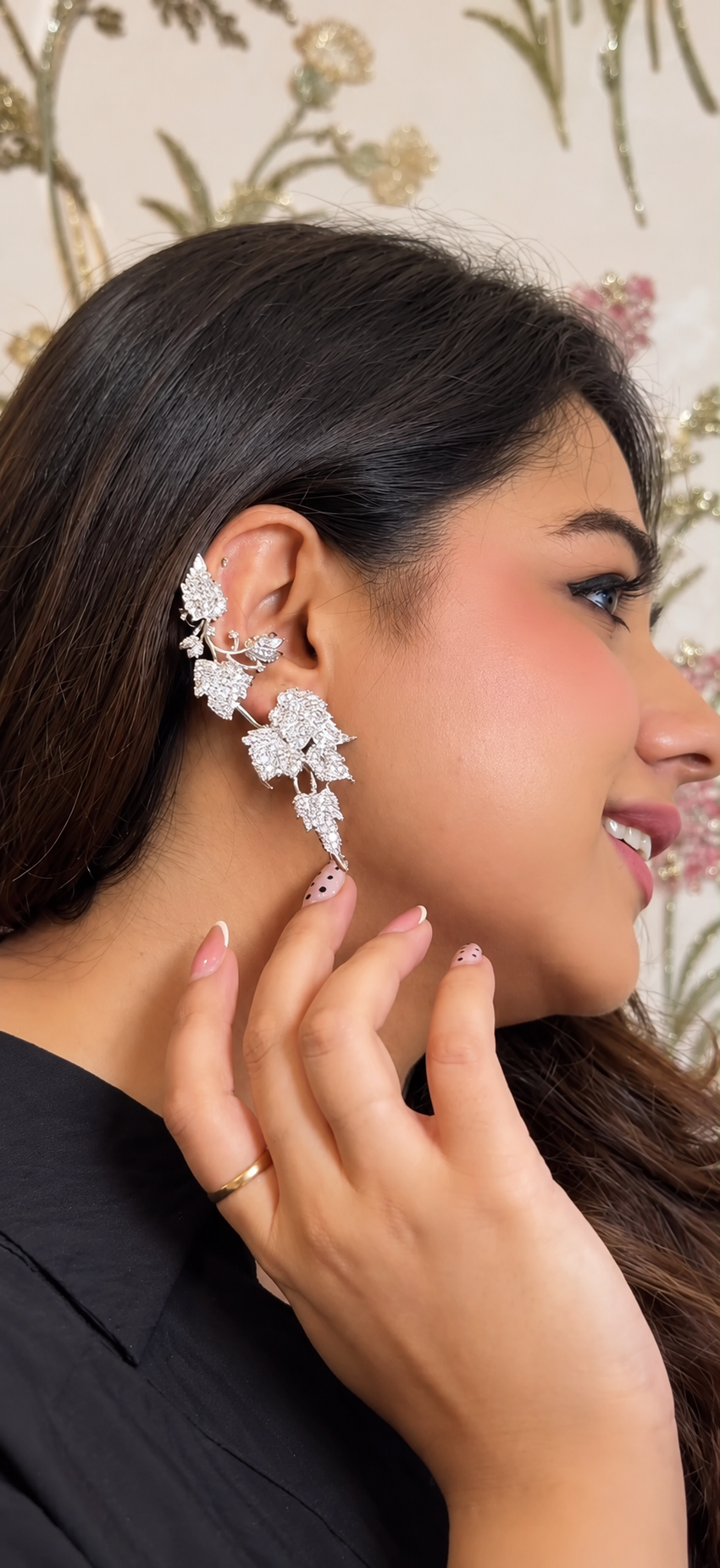 American diamond leaf ear cuffs