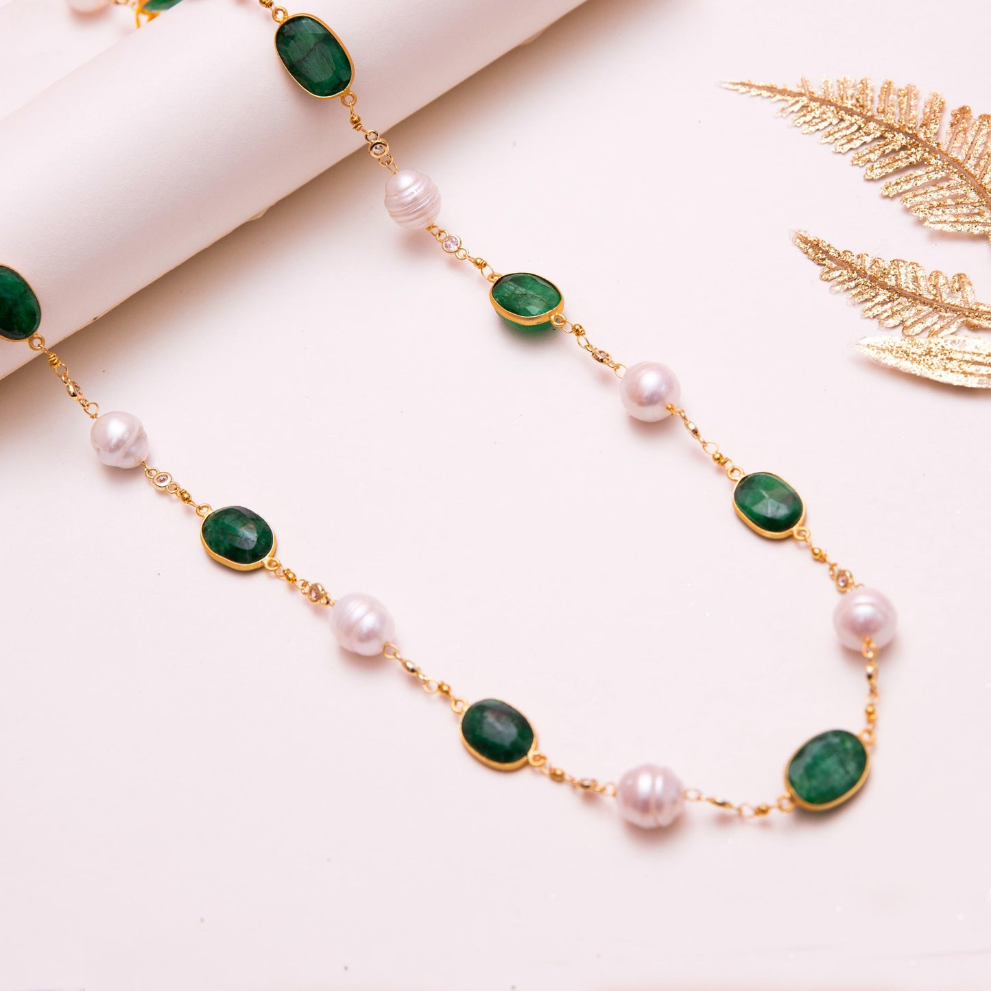 Green Stones & Pearl Necklace