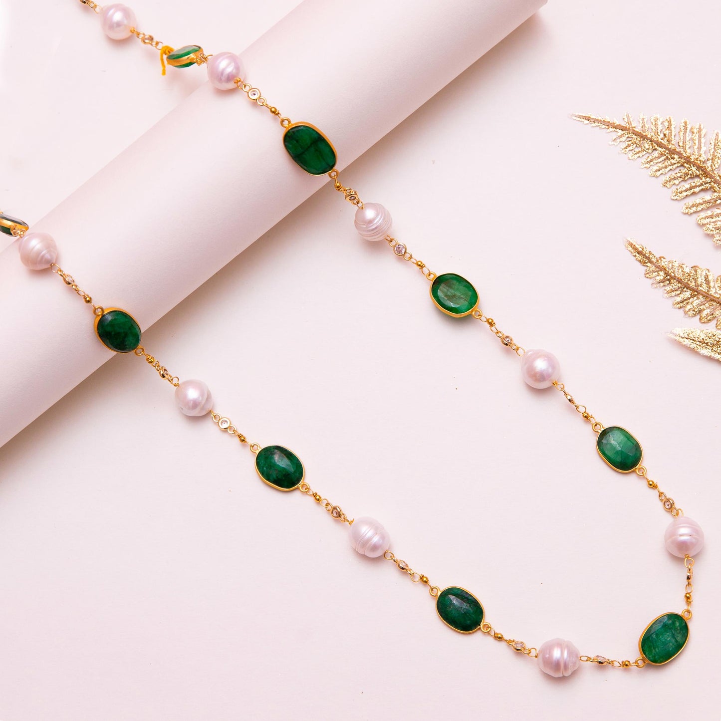 Green Stones & Pearl Necklace