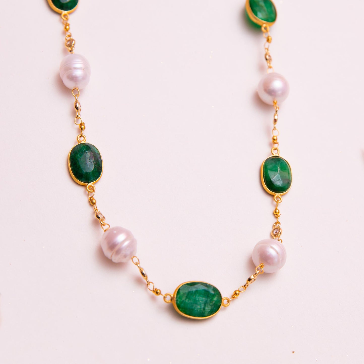 Green Stones & Pearl Necklace