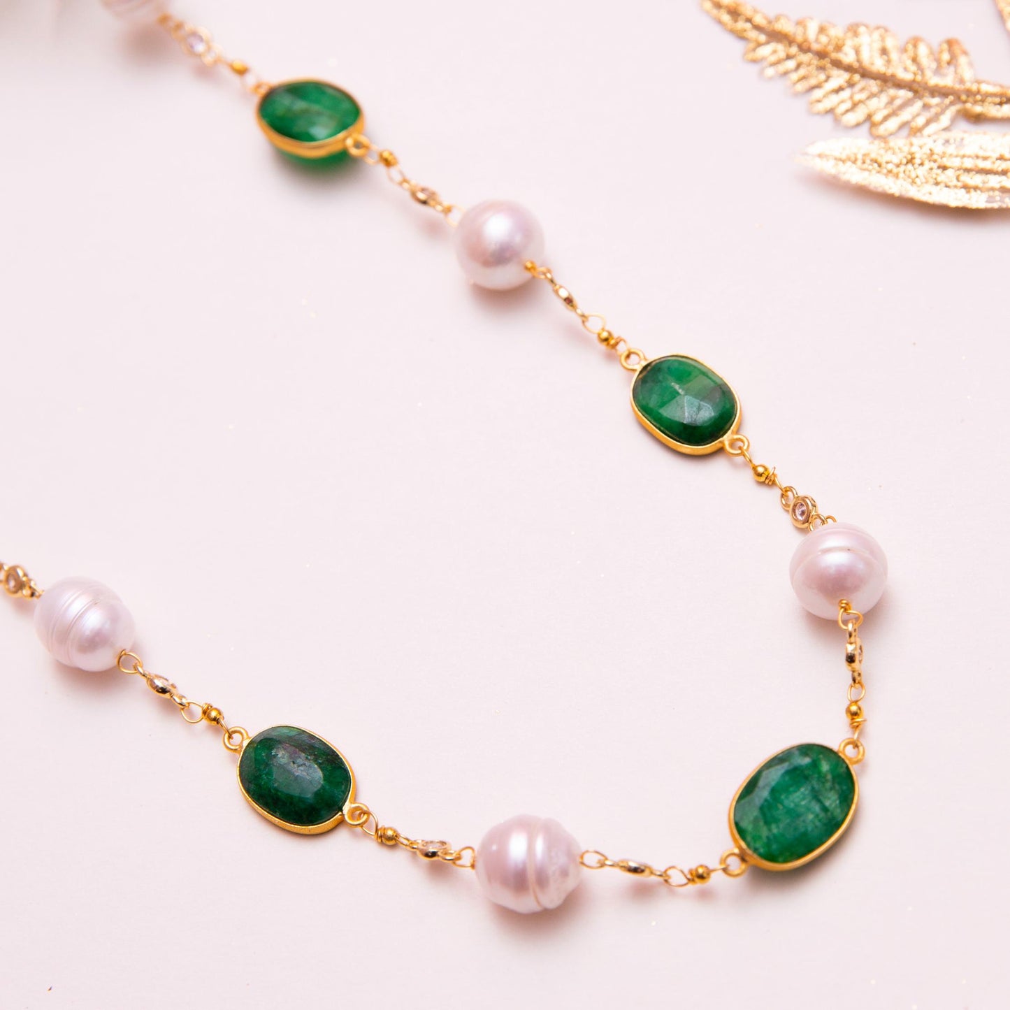 Green Stones & Pearl Necklace