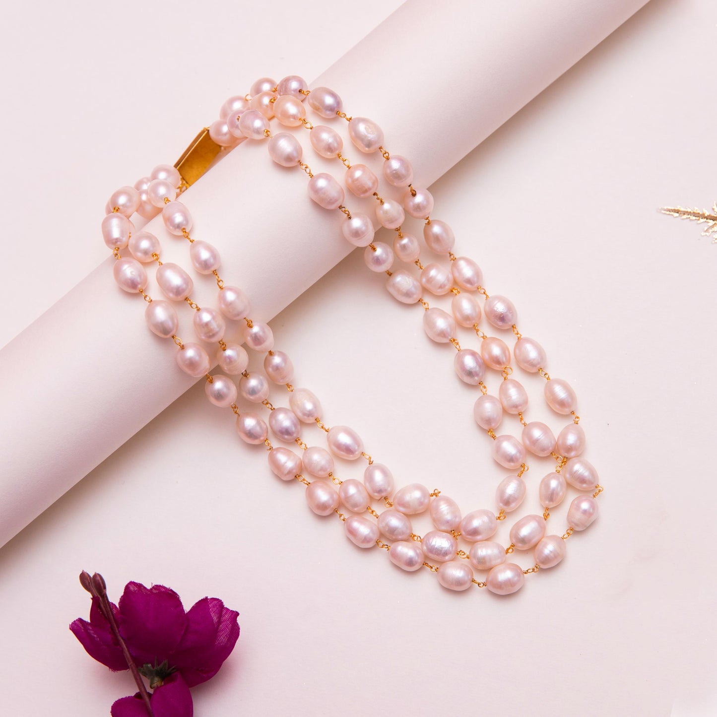 White 3 Layered Pearl Necklace