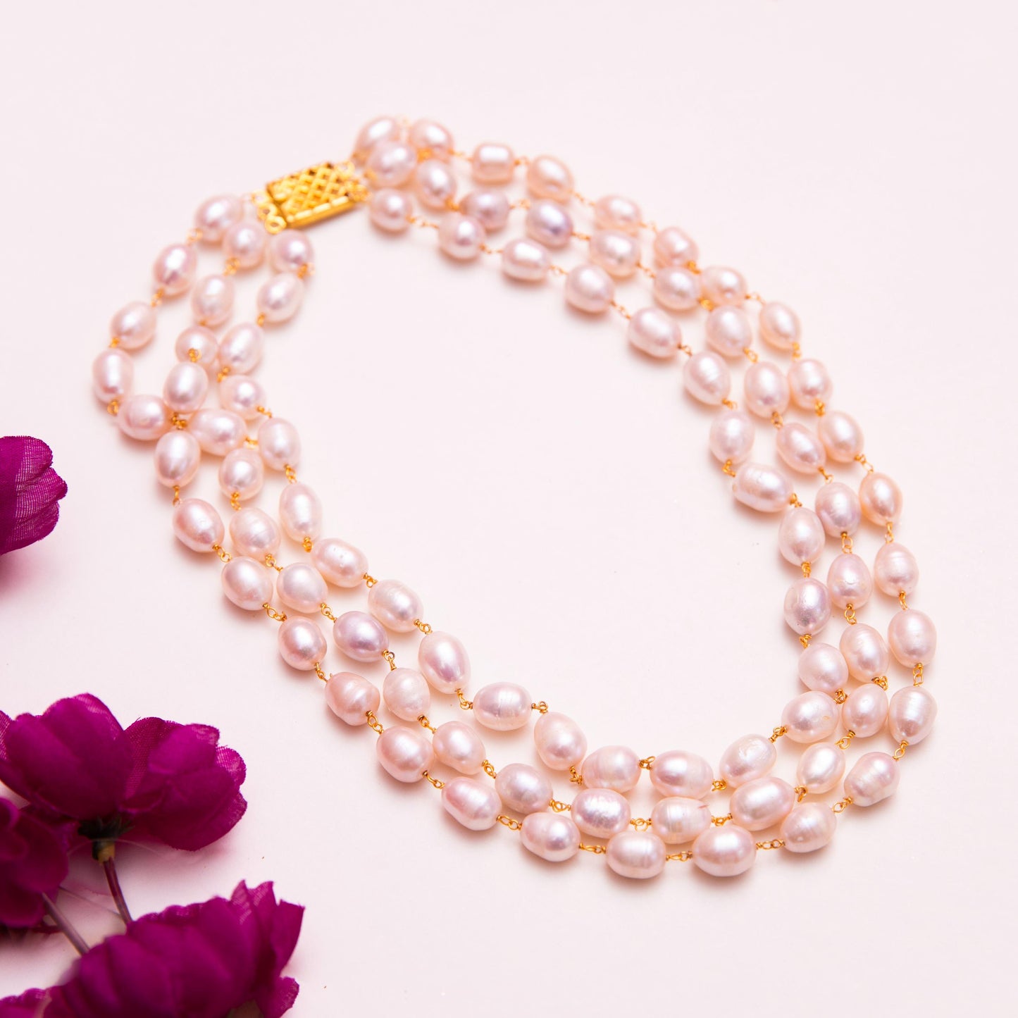 White 3 Layered Pearl Necklace