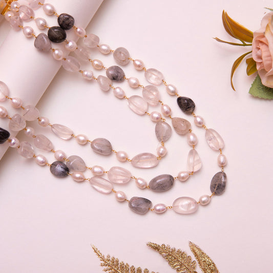 Grey & White 3 Layered Pearl Necklace