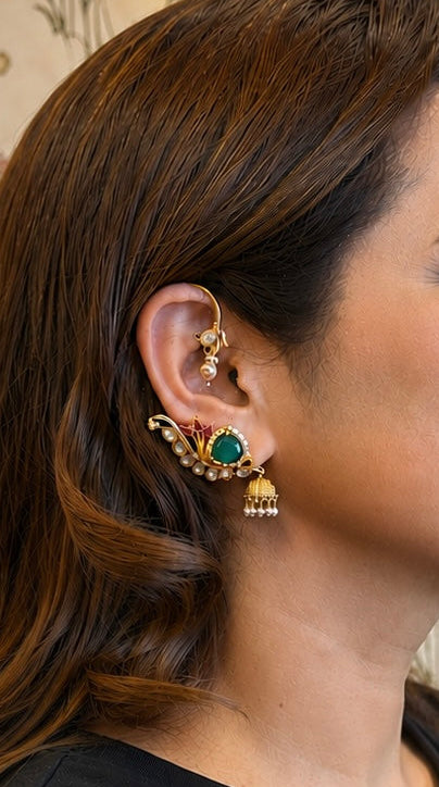 Green Emerald Jhumki Ear Cuffs