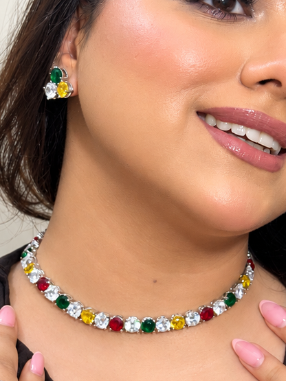 Multi-coloured American diamond set