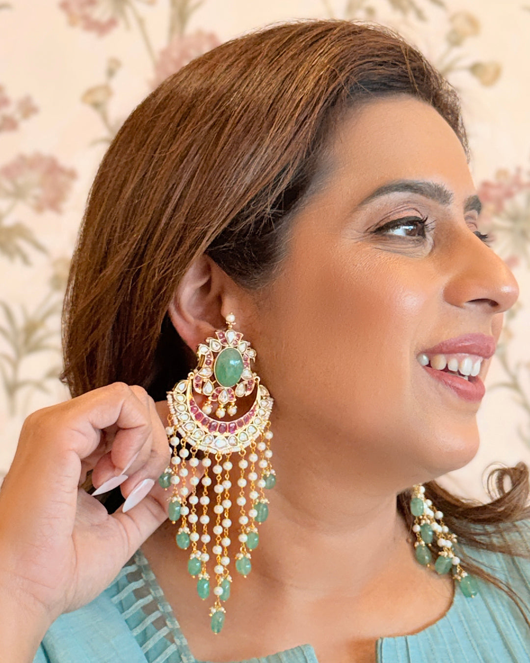 Green Kundan Chaandbali