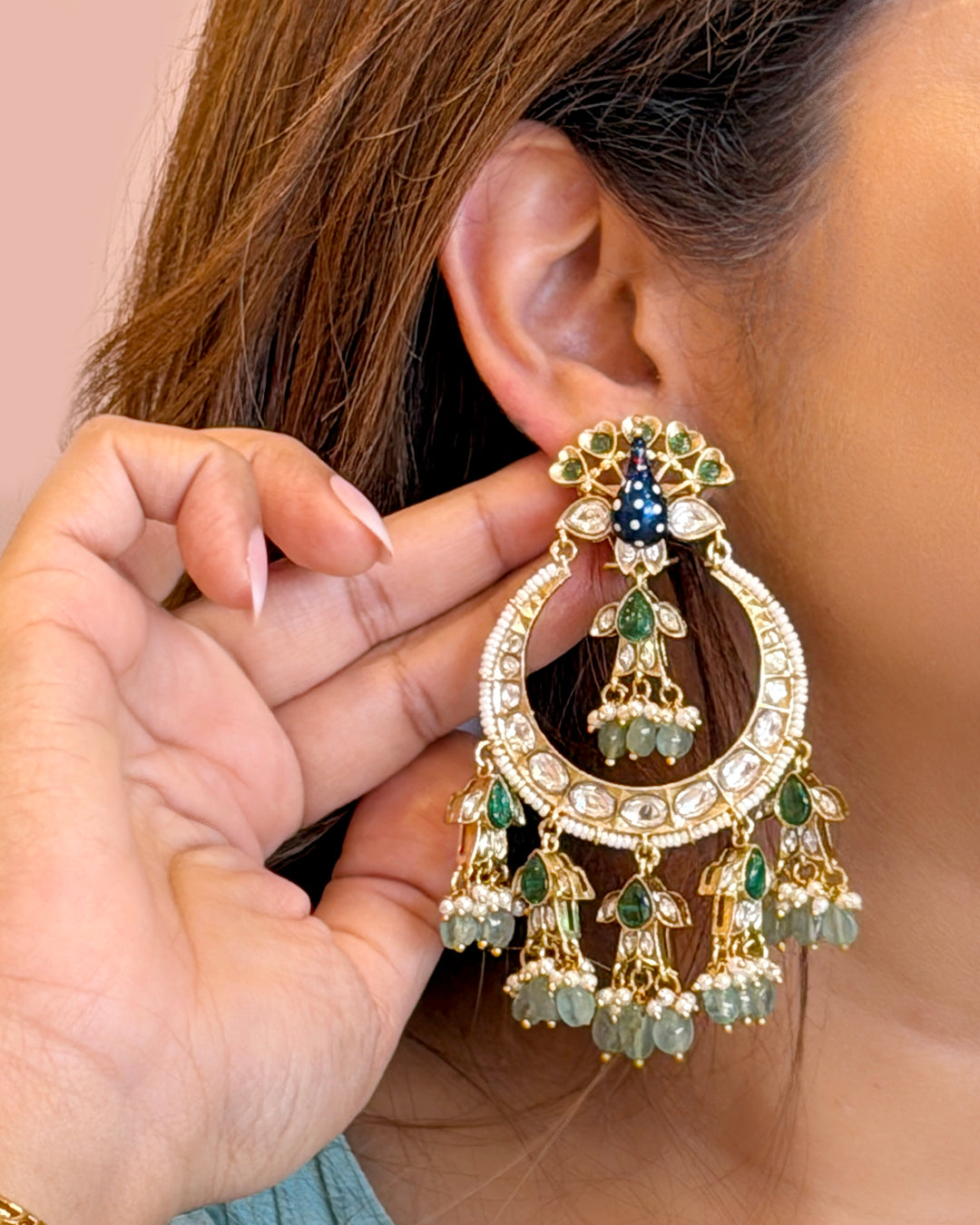 Peacock kundan chandalis