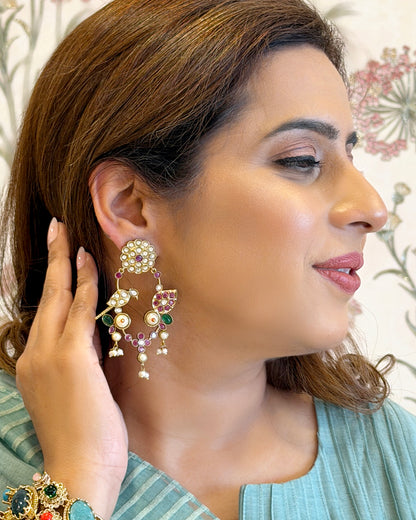 Pink Bird Kundan Earrings