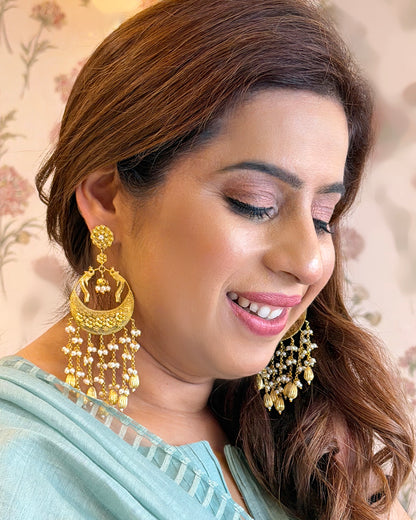 Gold Kundan Pearl Chaandbali