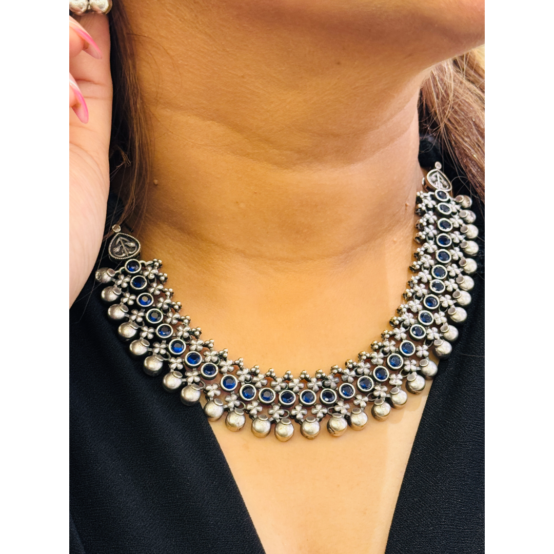 Blue Stone Oxidized Necklace