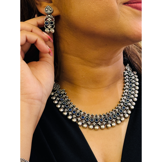 Blue Stone Oxidized Necklace