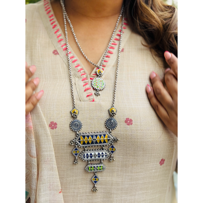 Multi-Coloured Triple Layer Long Necklace