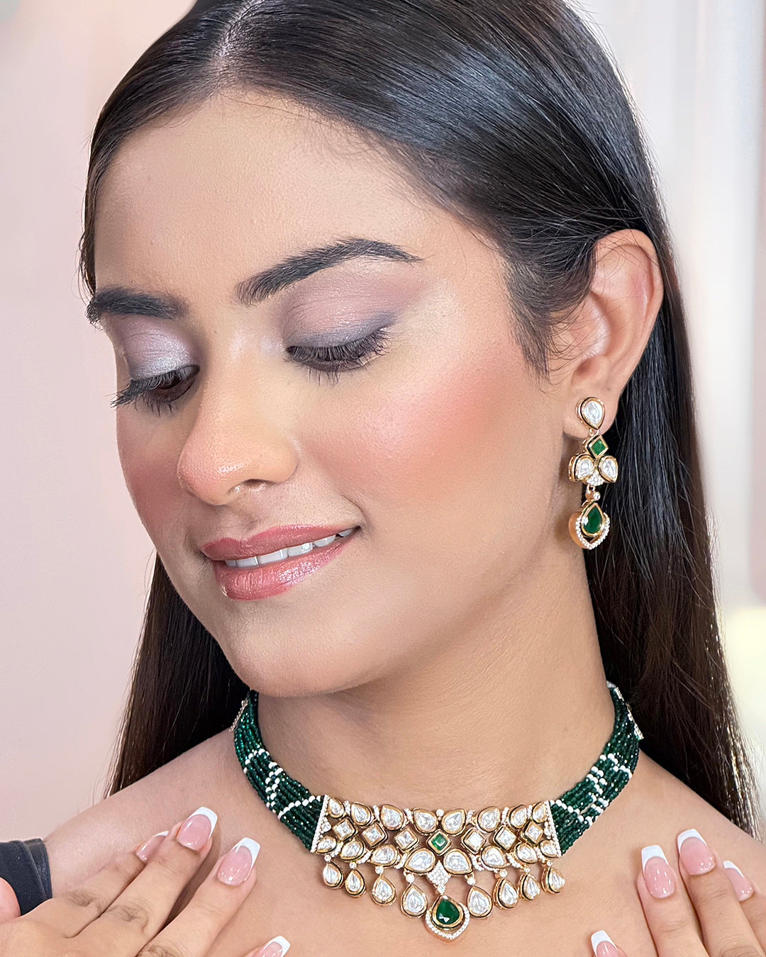 Green emerald choker set