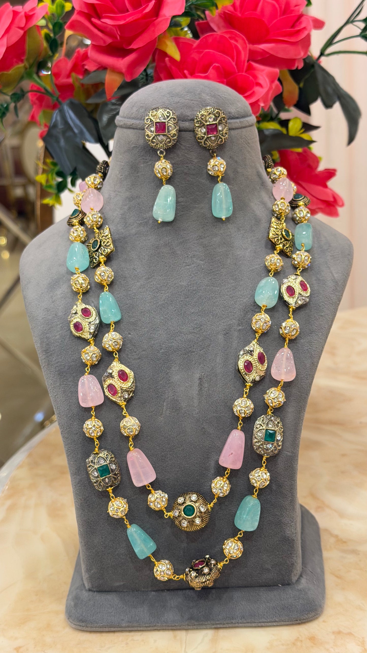Two layer multi colored bead set