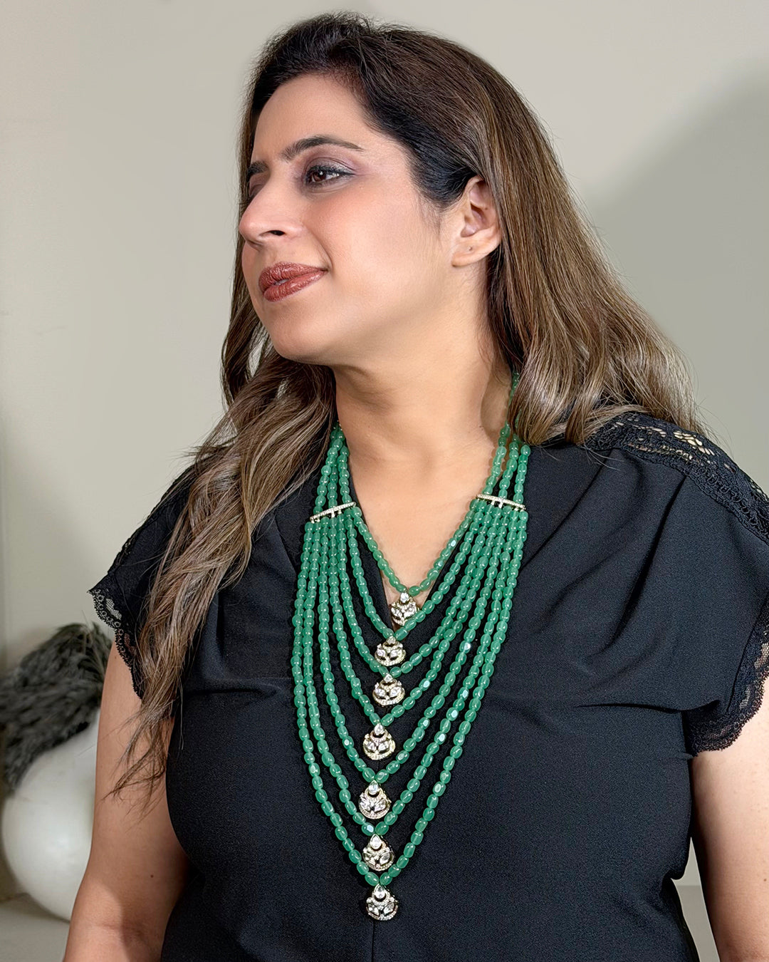 Green emerald Maharani polki necklace
