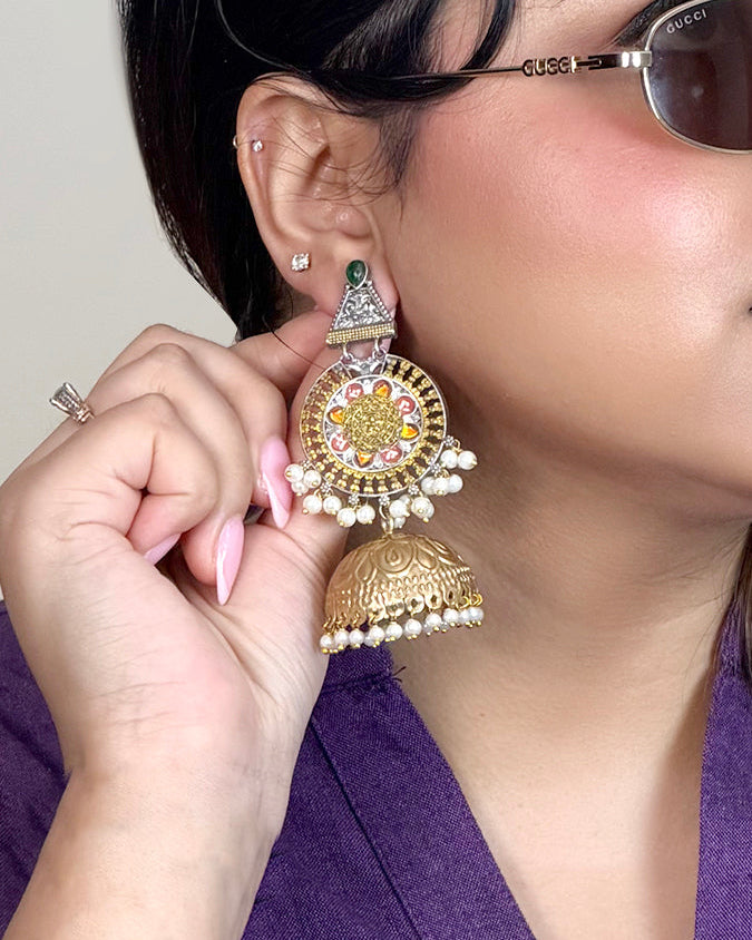 Golden silver oxidized jhunkis