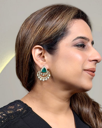 Green emerald polki studs
