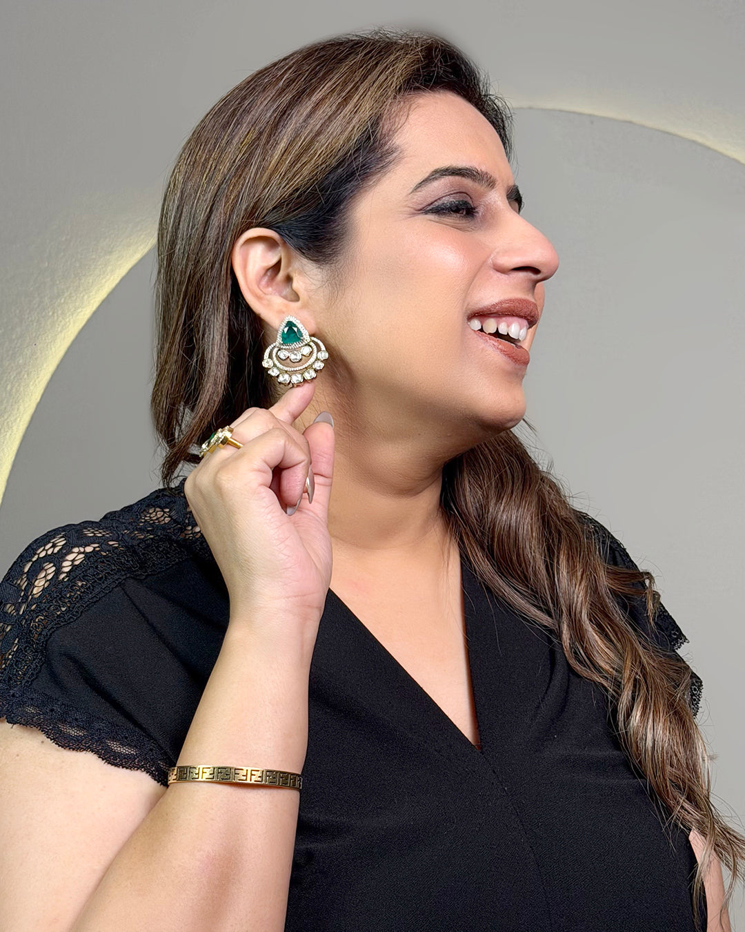 Green emerald polki studs