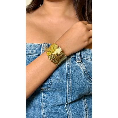 Broad Stainless Steel Golden Bracelet