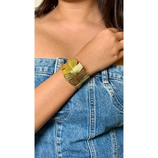 Broad Stainless Steel Golden Bracelet