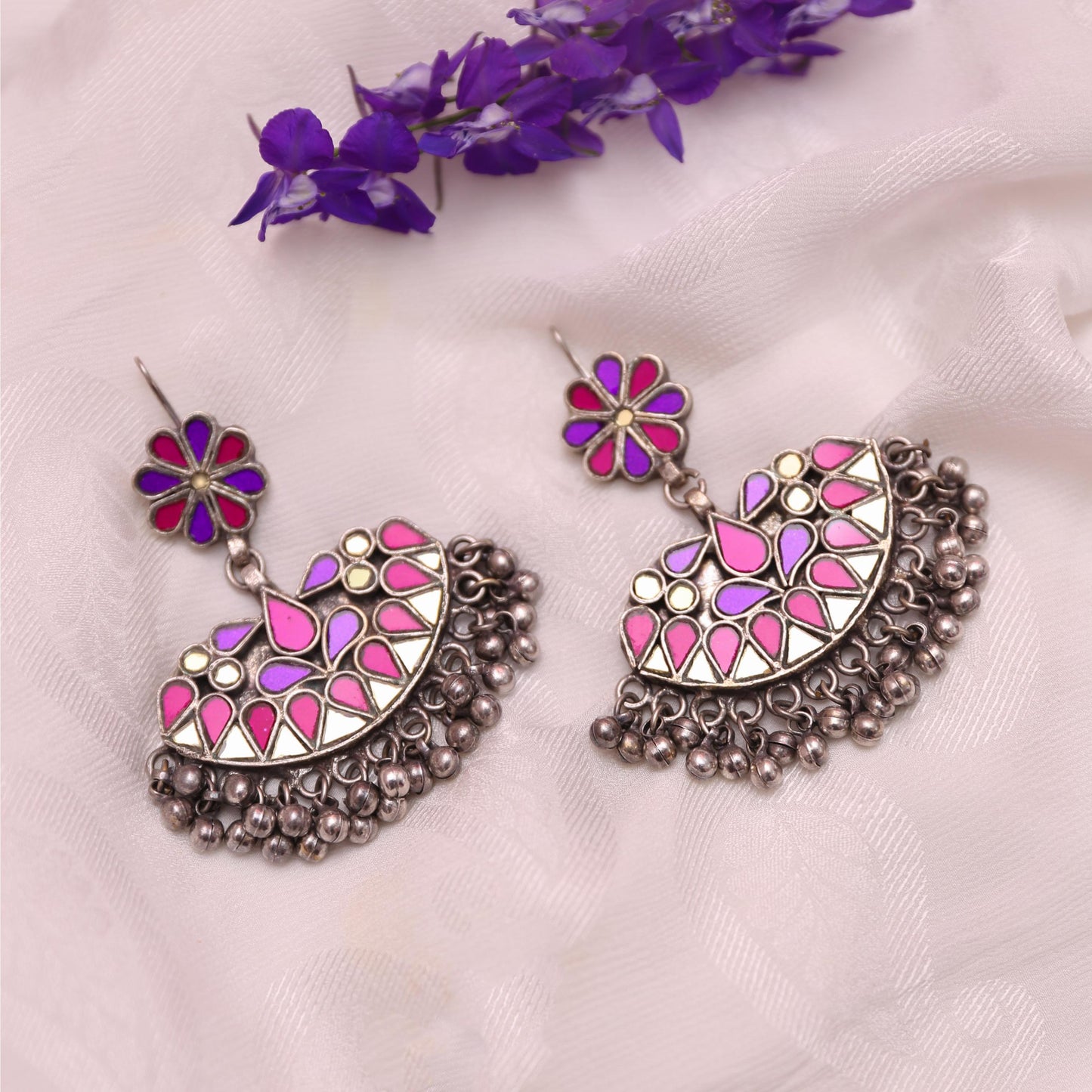 Multicolored glass jhumkis