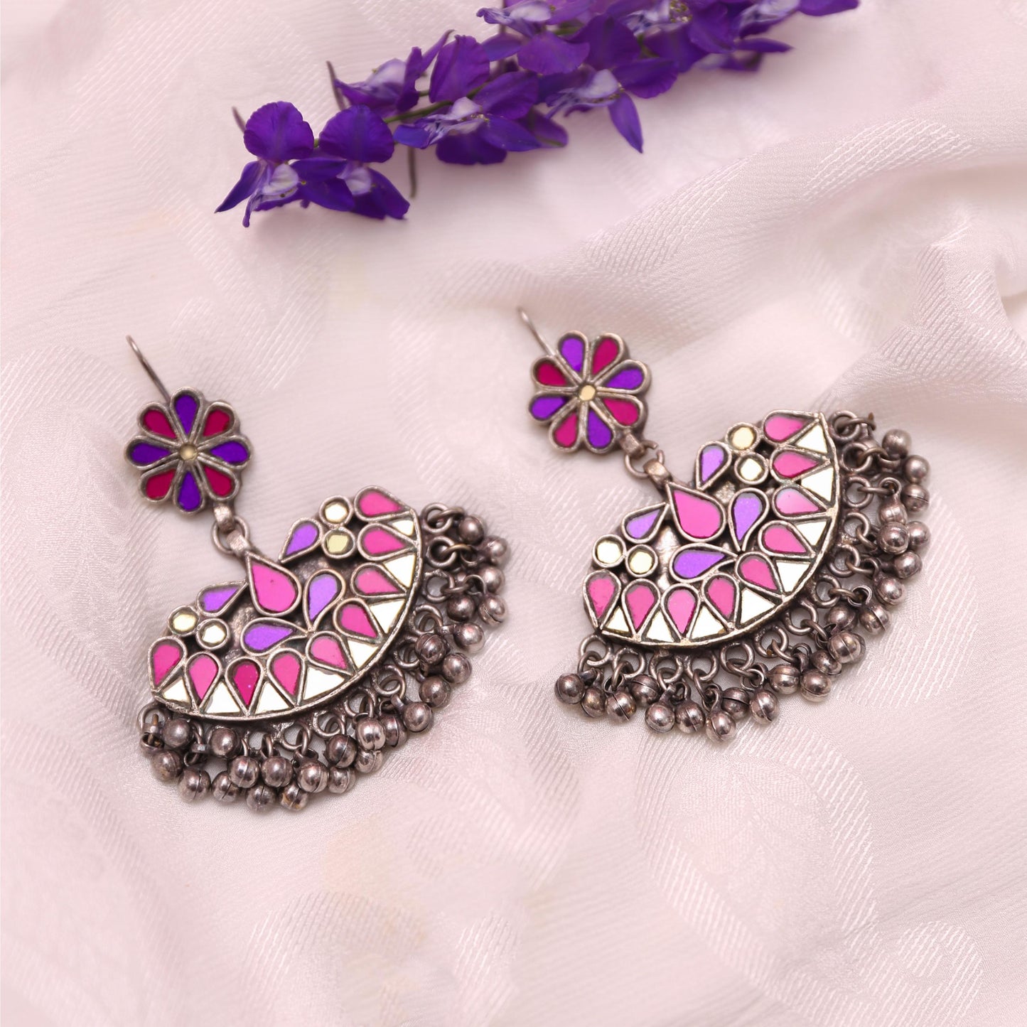 Multicolored glass jhumkis