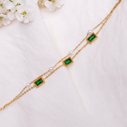Pearl Green Emerald Stone Bracelet
