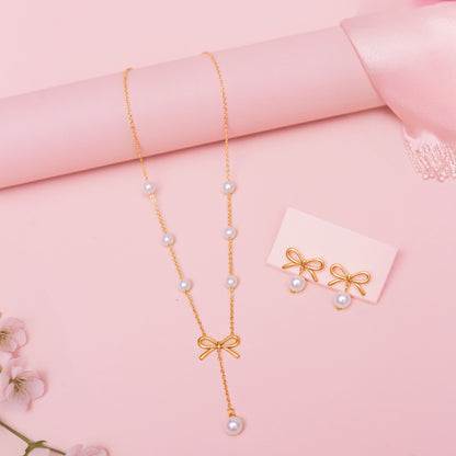 Bow Pearl Necklace Set