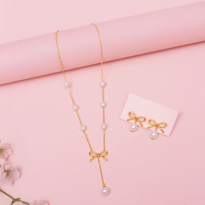 Bow Pearl Necklace Set