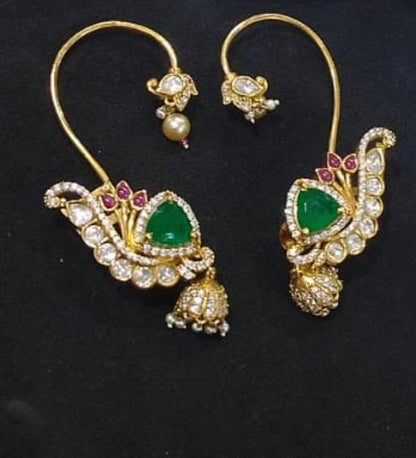 Green Emerald Jhumki Ear Cuffs