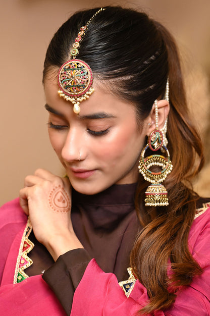 Multicolor Jhumka with Maangtikka