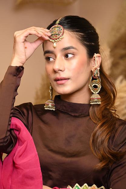 Multicolor Jhumka with Maangtikka